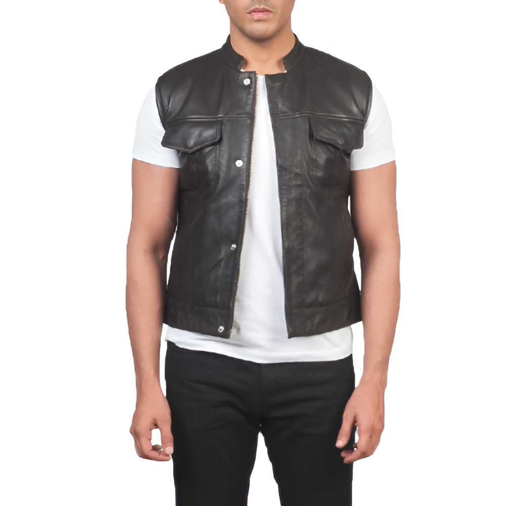 Men's Black Leather Vest