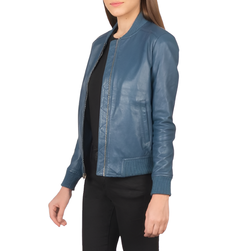 Women's Teal Bomber Leather Jacket