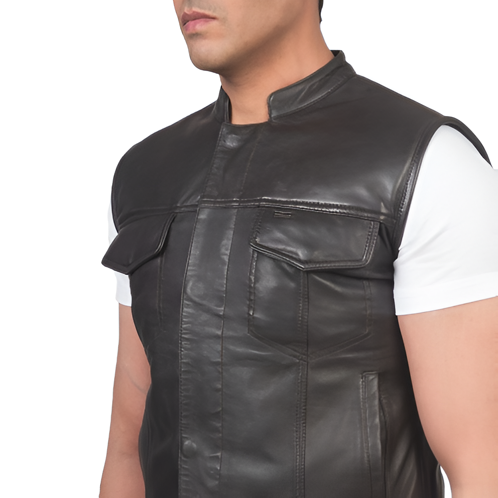 Men's Black Leather Vest