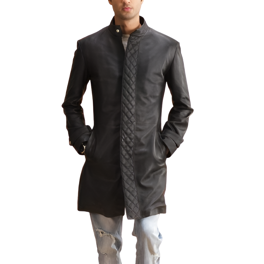 Men's Quilted Black Leather Coat