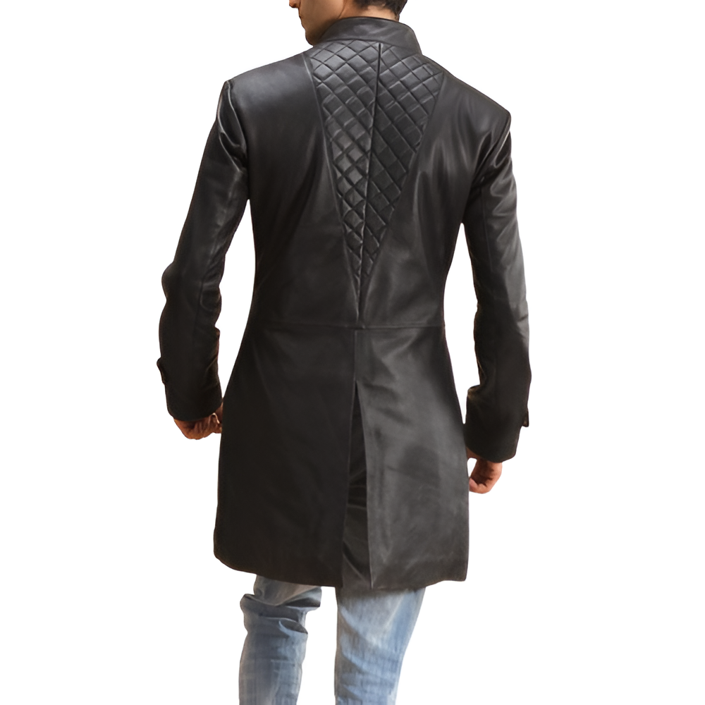 Men's Quilted Black Leather Coat
