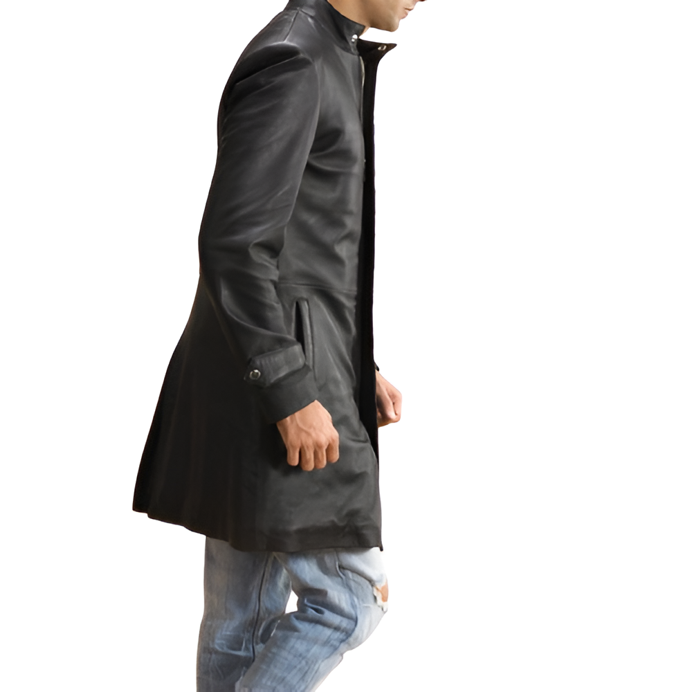 Men's Quilted Black Leather Coat