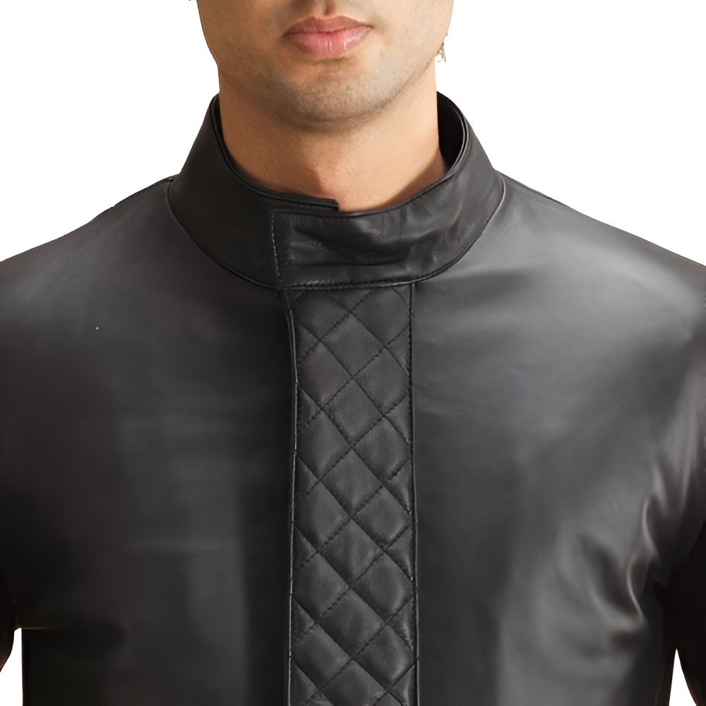 Men's Quilted Black Leather Coat