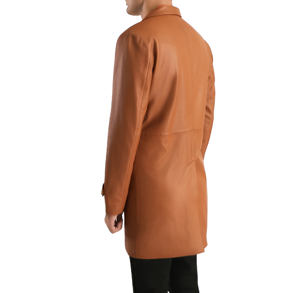 Men's Camel Quilted Leather Overcoat
