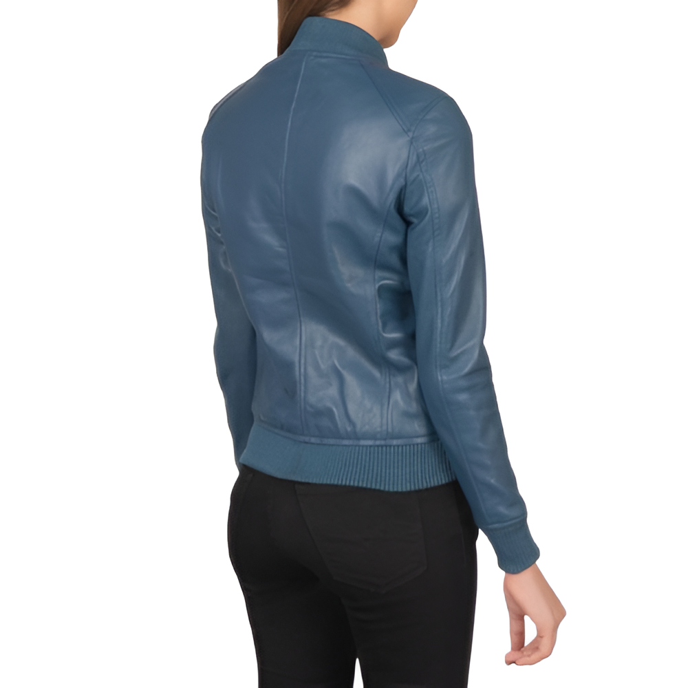 Women's Teal Bomber Leather Jacket