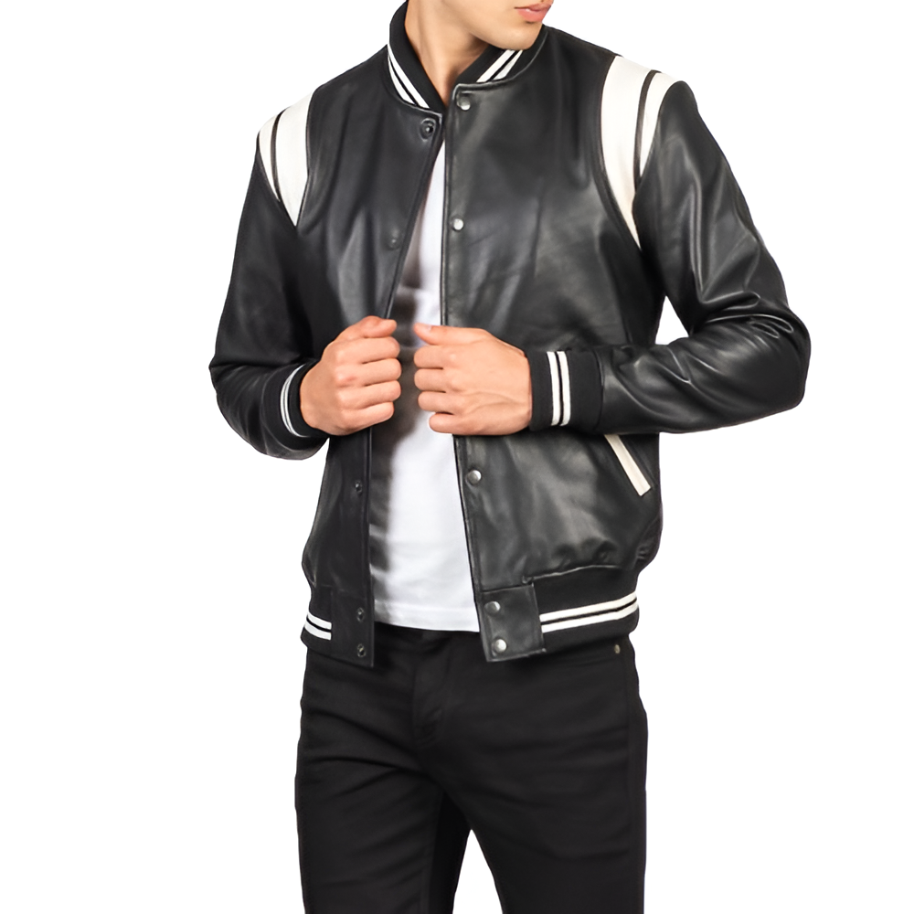 Dantee Black Leather Varsity Jacket