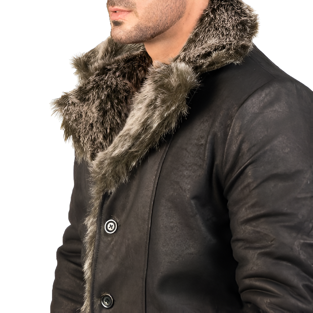 Men's Black Shearling Fur Leather Jacket