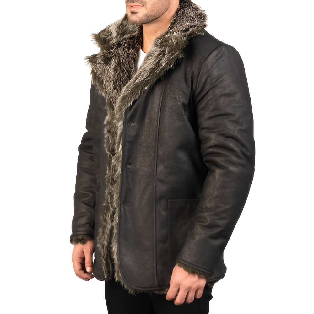 Men's Black Shearling Fur Leather Jacket