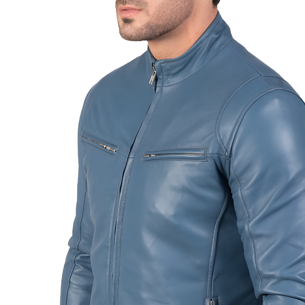 Men's Blue Leather Jacket