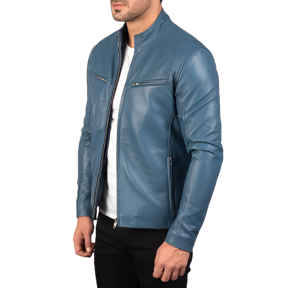 Men's Blue Leather Jacket