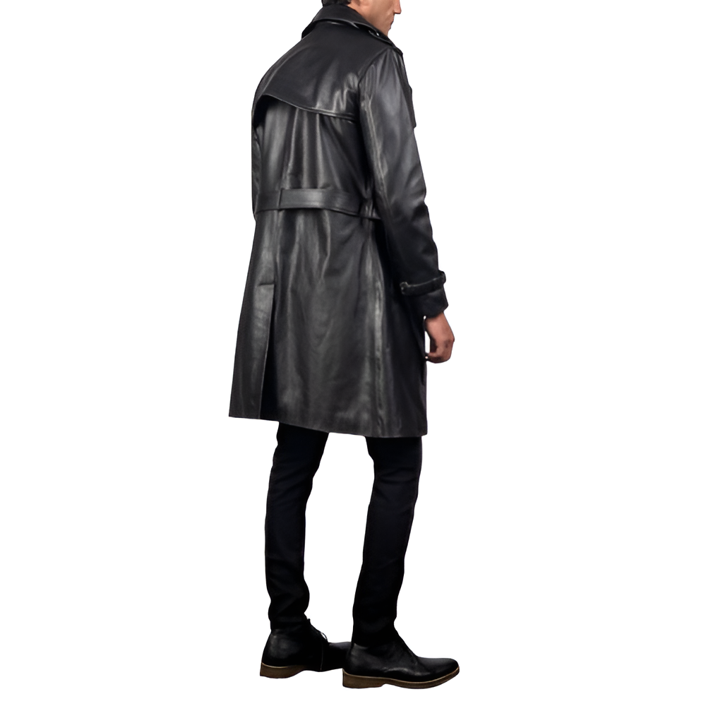 Men's Black Leather Trench Coat