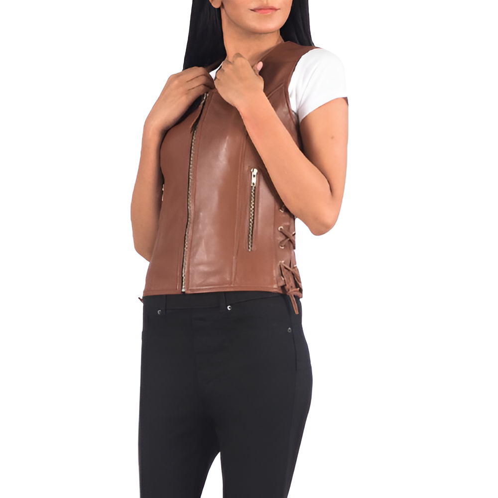 Women's Sleek Brown Leather Vest