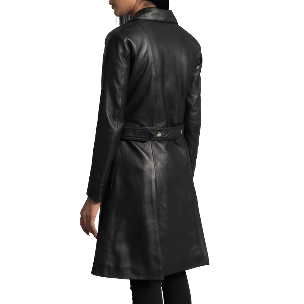 Women's Sleek Black Leather Trench Coat