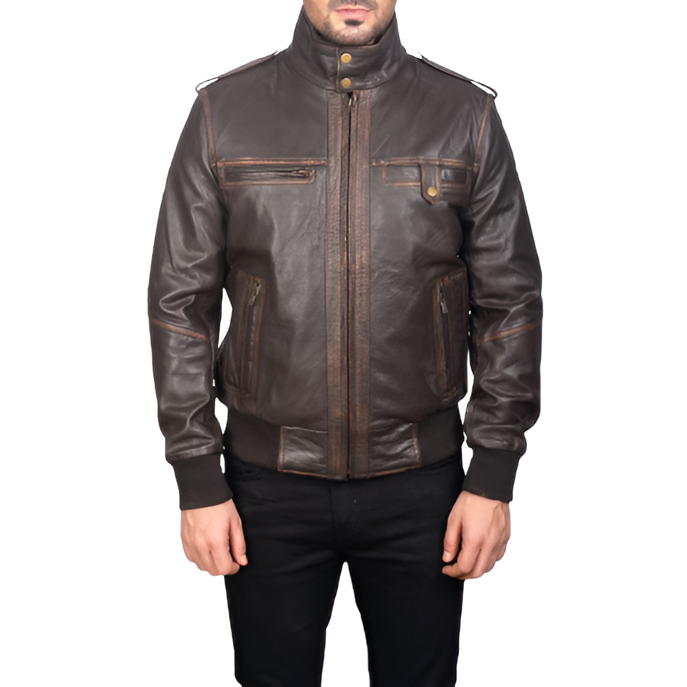 Glen Street Brown Leather Bomber Jacket