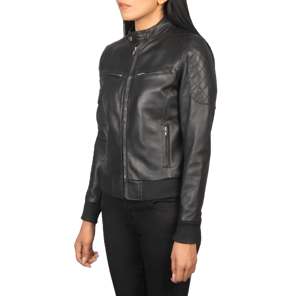 Women's Black Leather Biker Jacket