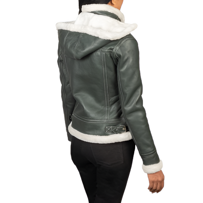 Women's Green Shearling-Lined Leather Jacket