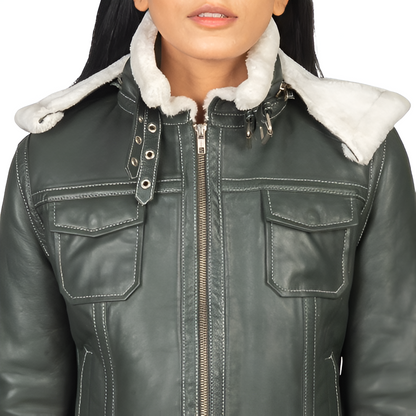 Women's Green Shearling-Lined Leather Jacket