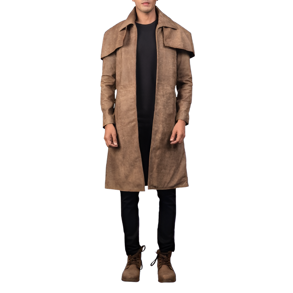 Men's Camel Brown Suede Long Coat