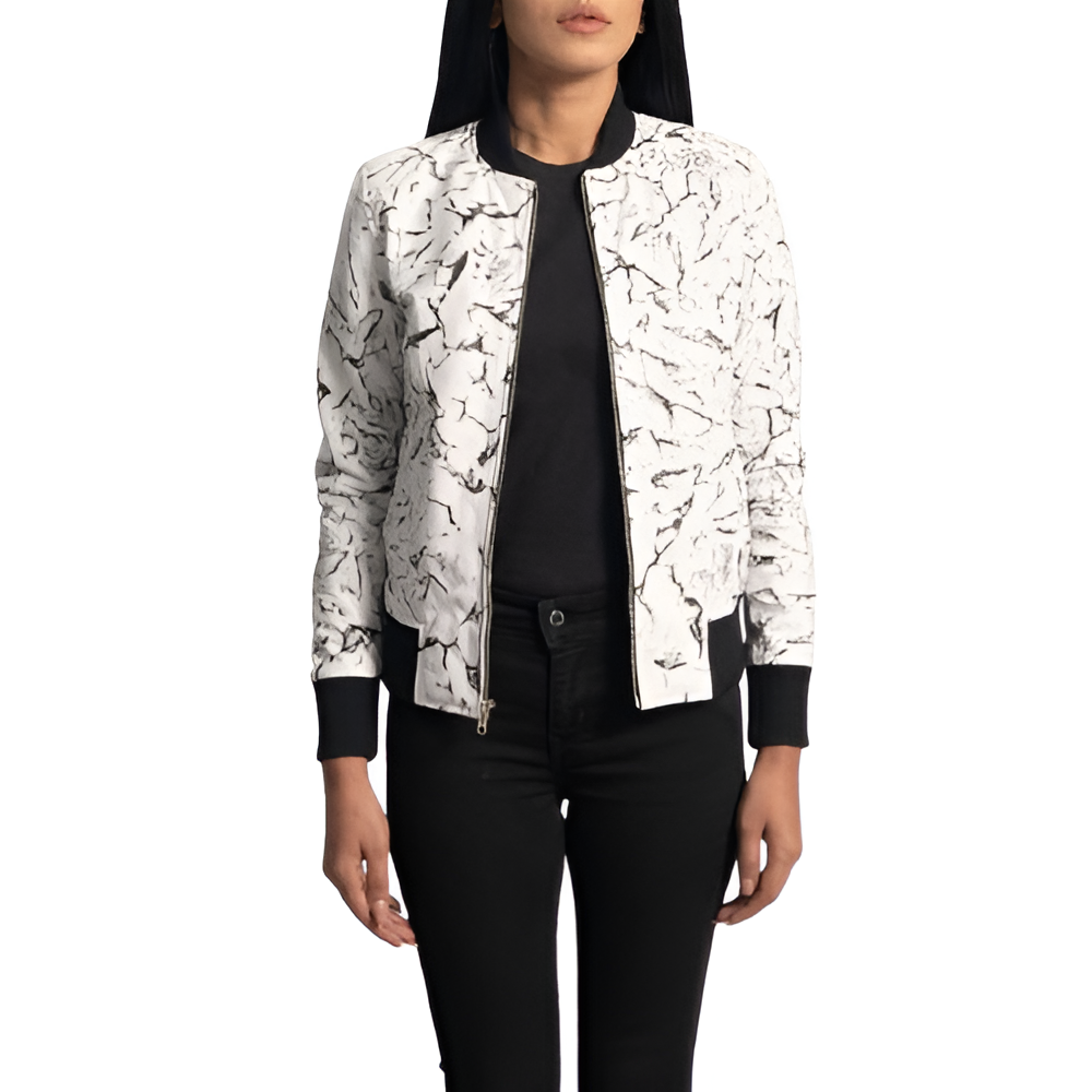 Women's Marble Print Bomber Jacket