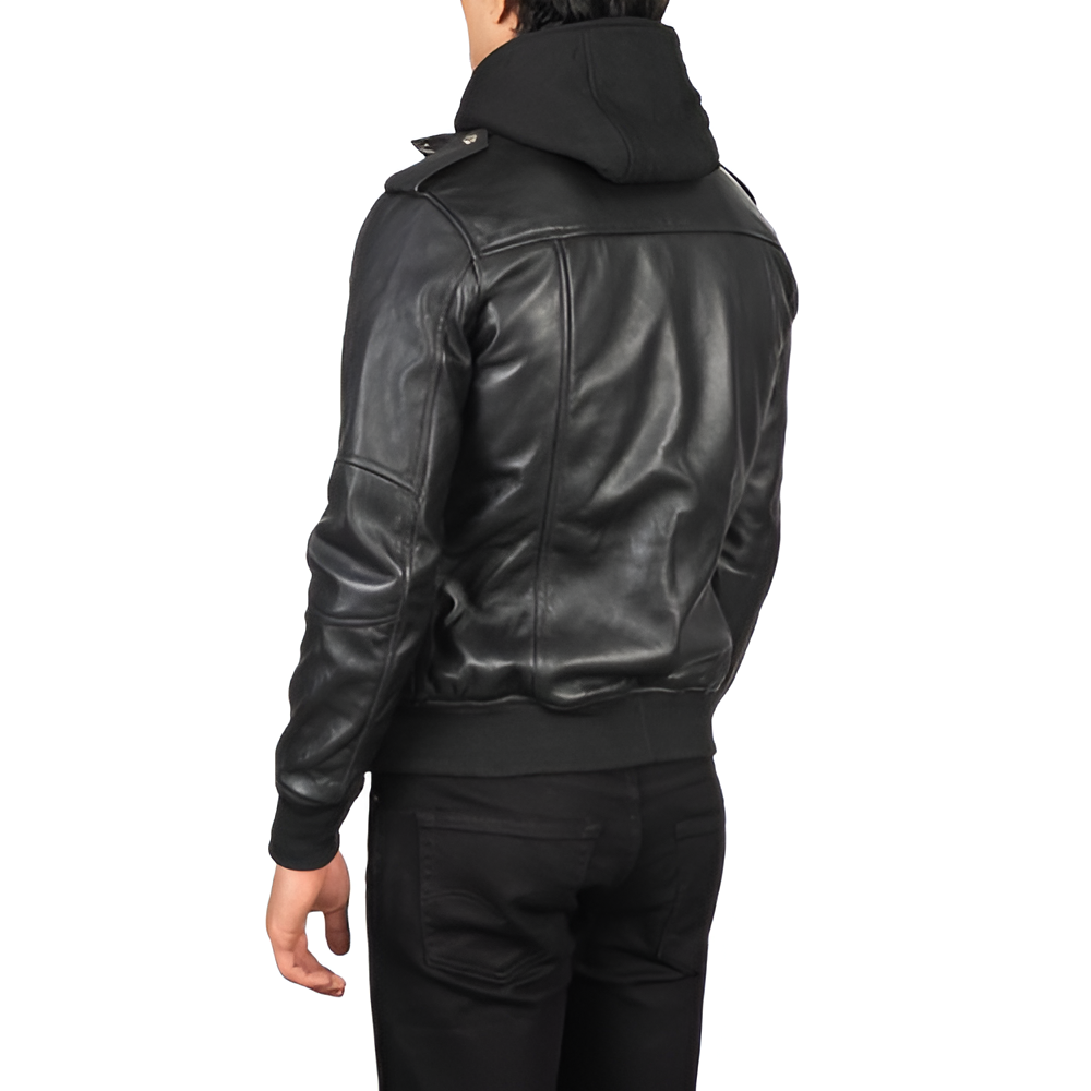 Men's Black Leather Bomber Jacket