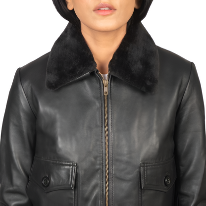 Women's Black Leather Jacket with Faux Fur Collar