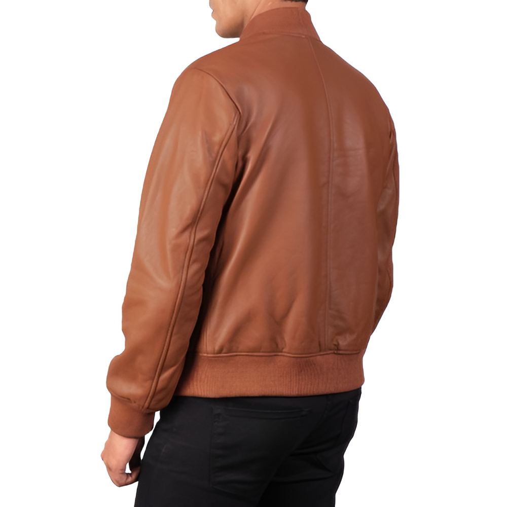 Brown Leather Bomber Jacket