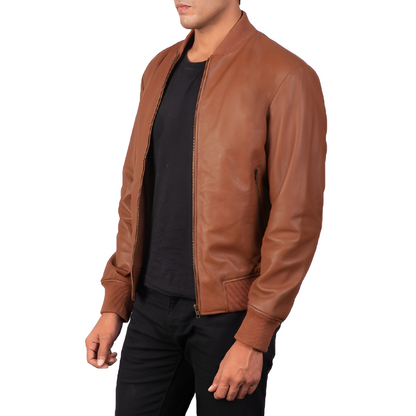 Brown Leather Bomber Jacket