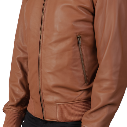 Brown Leather Bomber Jacket