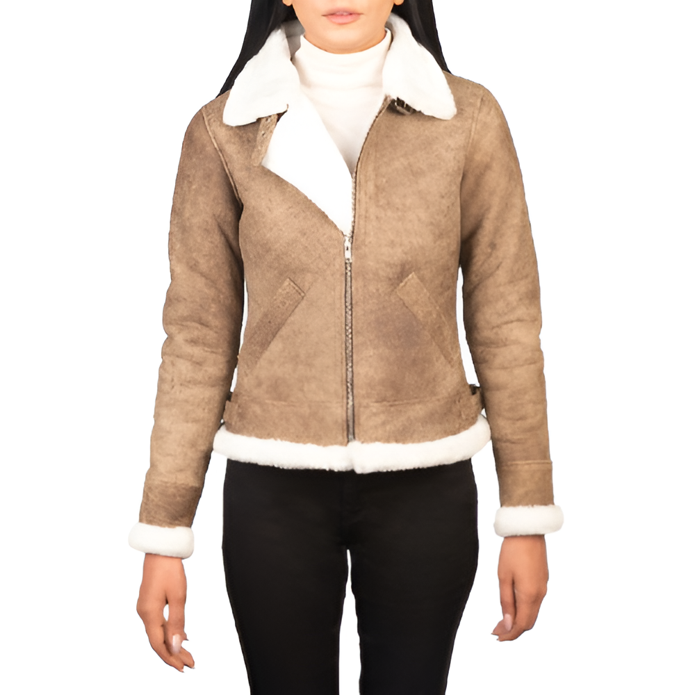 Women's Tan Shearling Leather Jacket