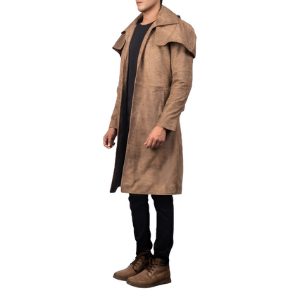 Men's Camel Brown Suede Long Coat