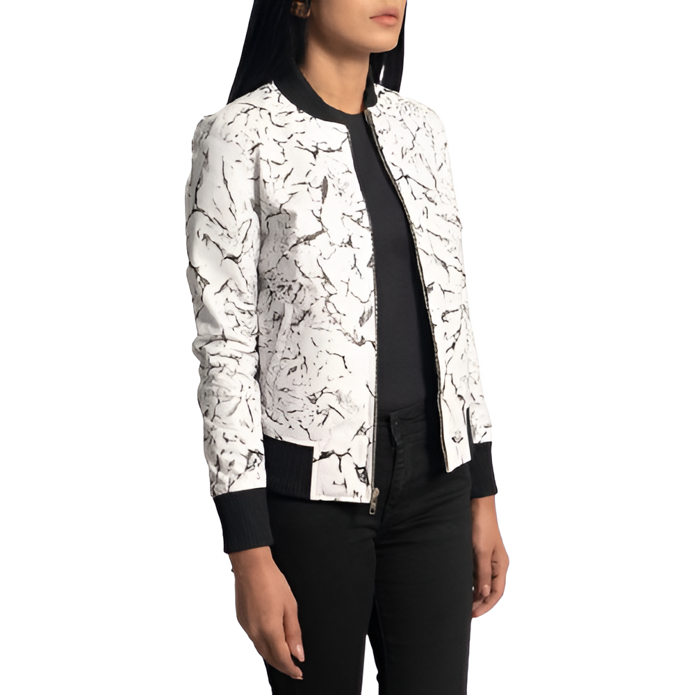 Women's Marble Print Bomber Jacket