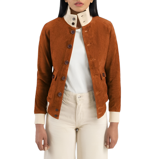 Women's Rust Suede Button-Up Jacket