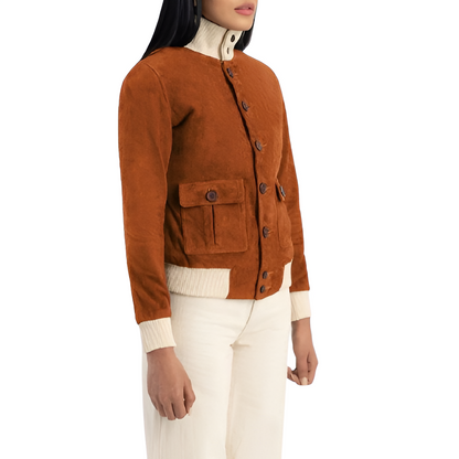 Women's Rust Suede Button-Up Jacket