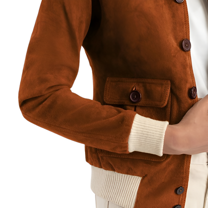 Women's Rust Suede Button-Up Jacket