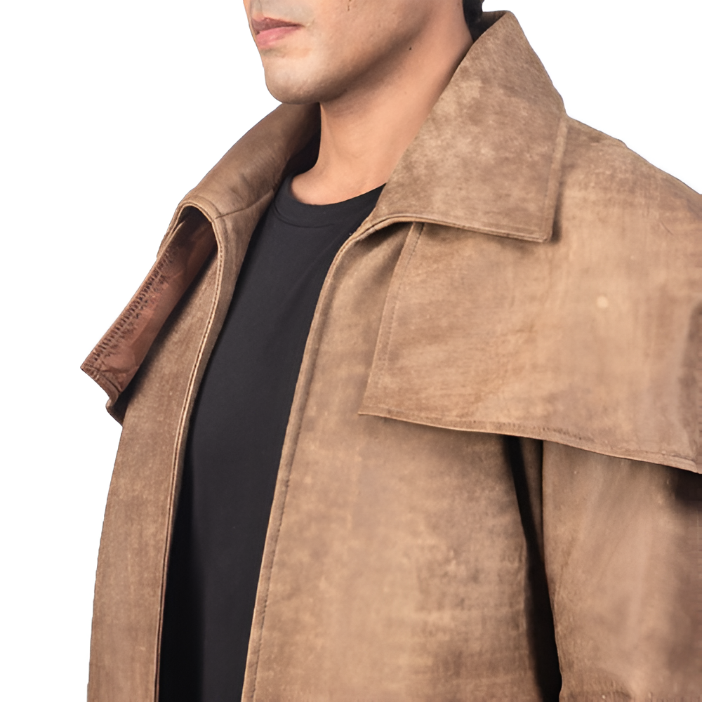 Men's Camel Brown Suede Long Coat