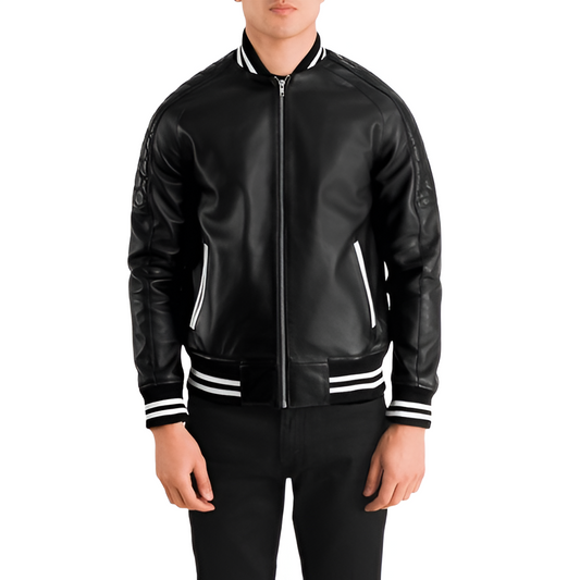 Faux Leather Varsity Jacket