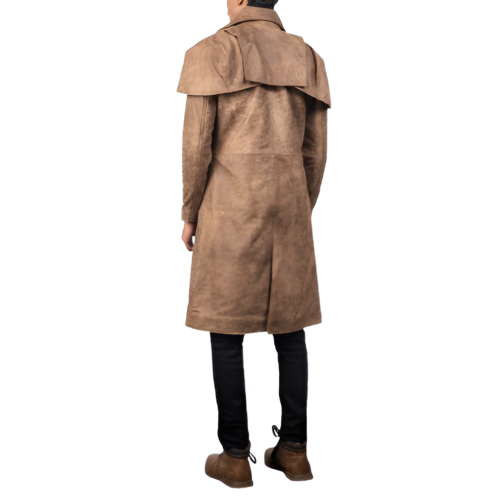 Men's Camel Brown Suede Long Coat