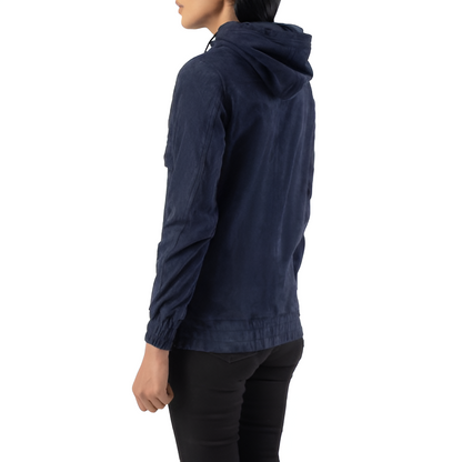 Deep Blue Suede Hooded Pullover Jacket