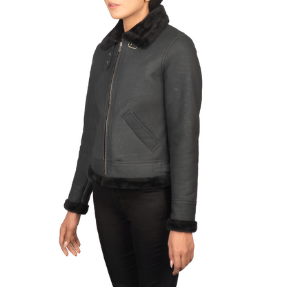 Black Shearling Trimmed Aviator Jacket