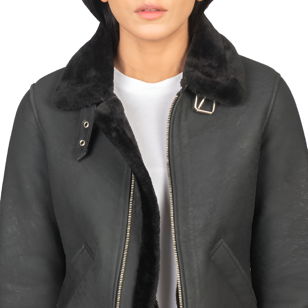 Black Shearling Trimmed Aviator Jacket