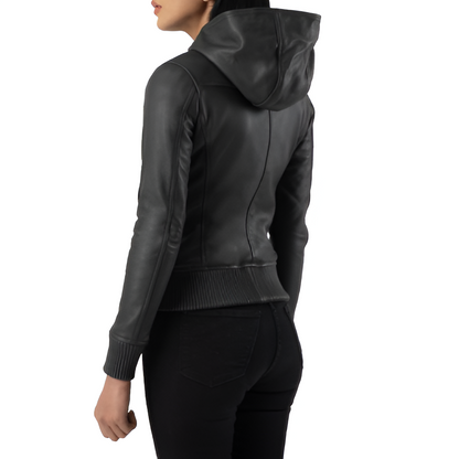 Charcoal Gray Hooded Leather Jacket