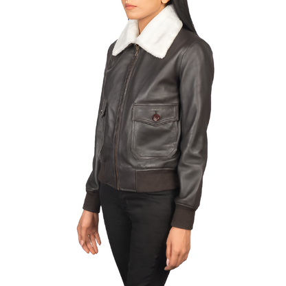 Chocolate Brown Leather Jacket with Shearling Collar