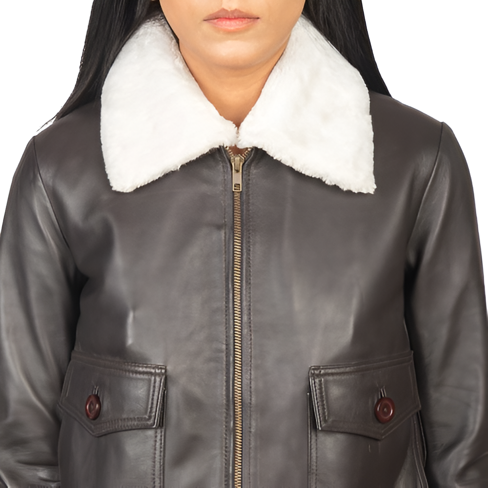 Chocolate Brown Leather Jacket with Shearling Collar