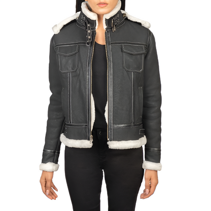 Black Leather Shearling Aviator Jacket