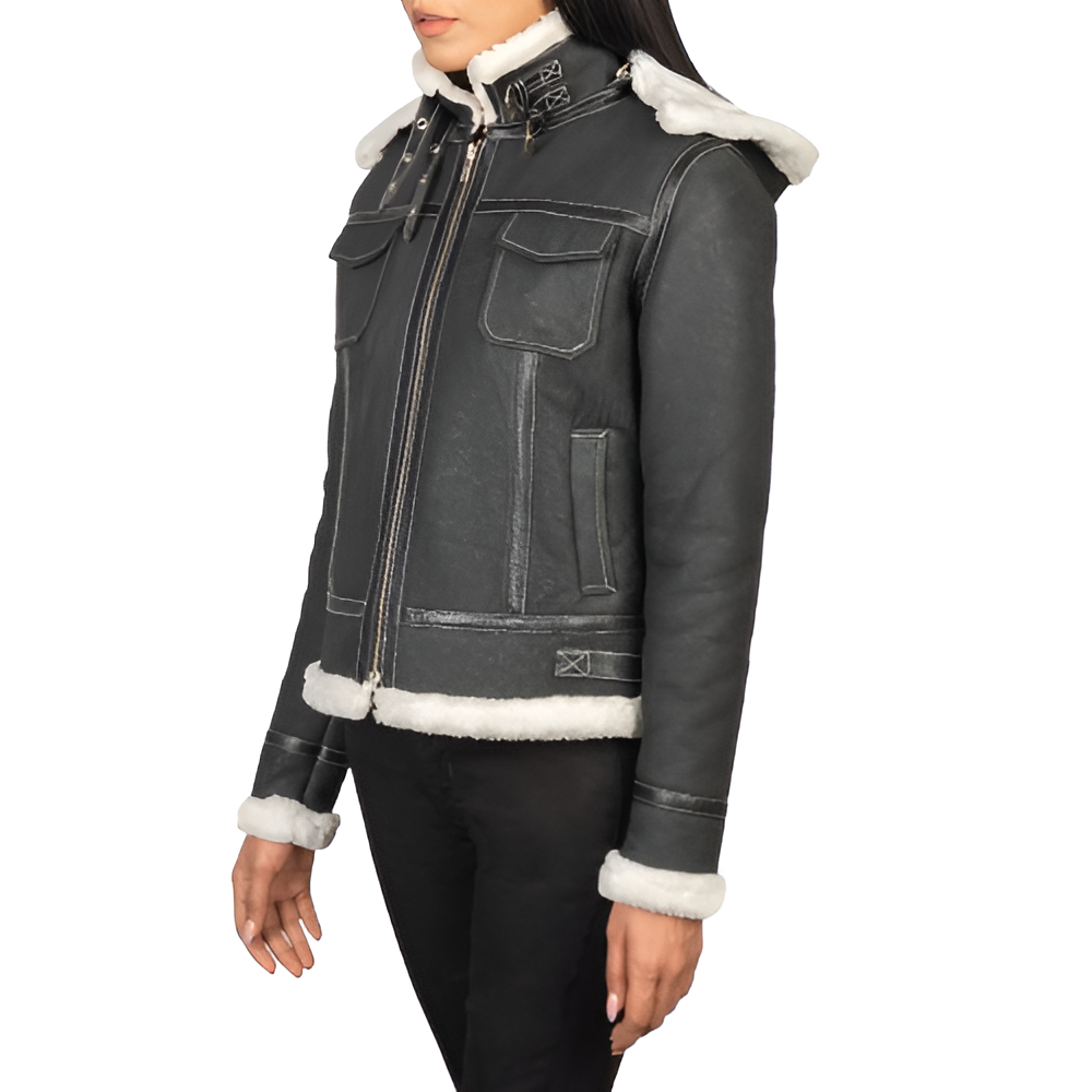 Black Leather Shearling Aviator Jacket