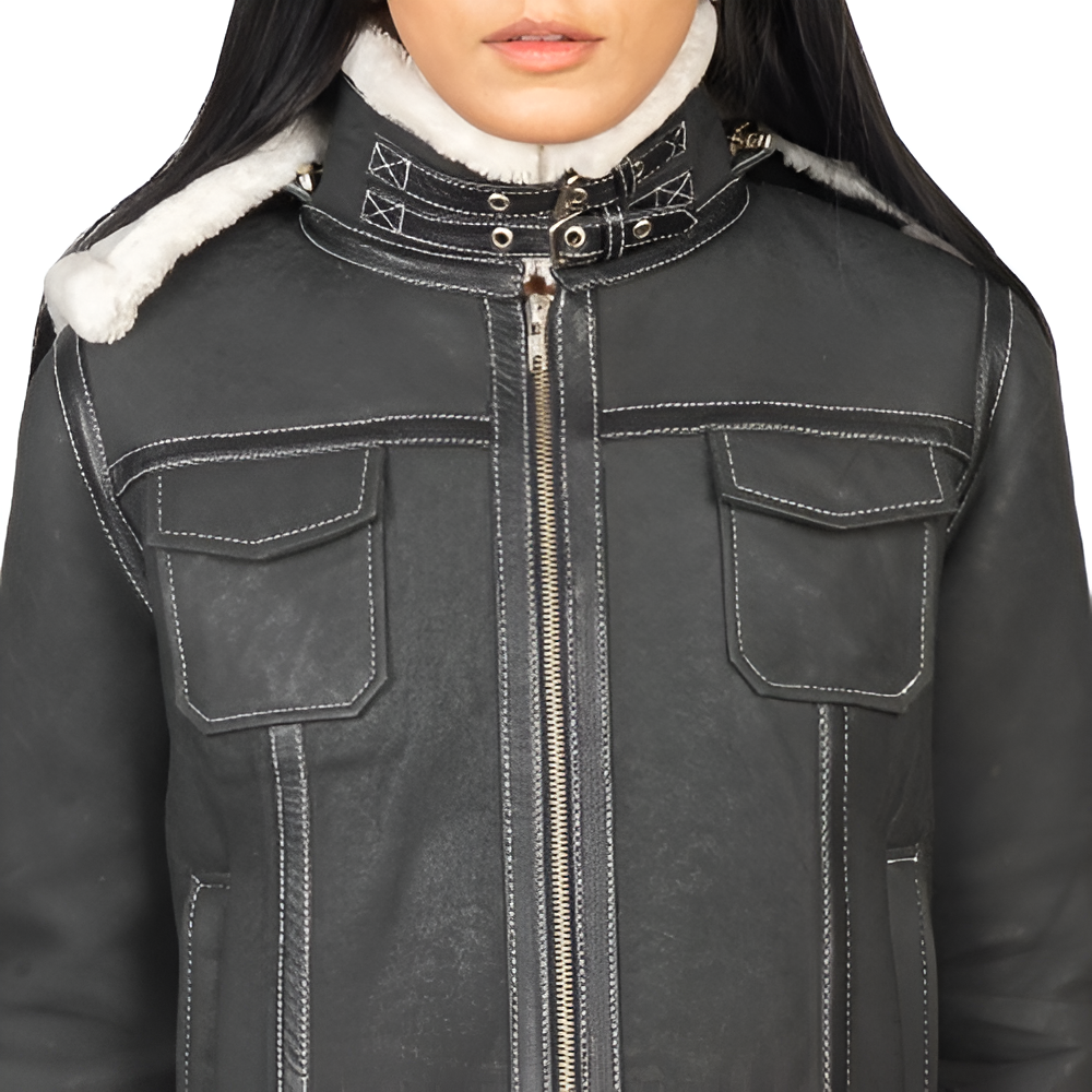 Black Leather Shearling Aviator Jacket