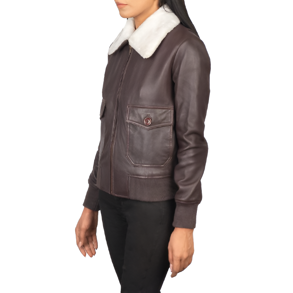 Brown Leather Aviator Jacket with Shearling Collar