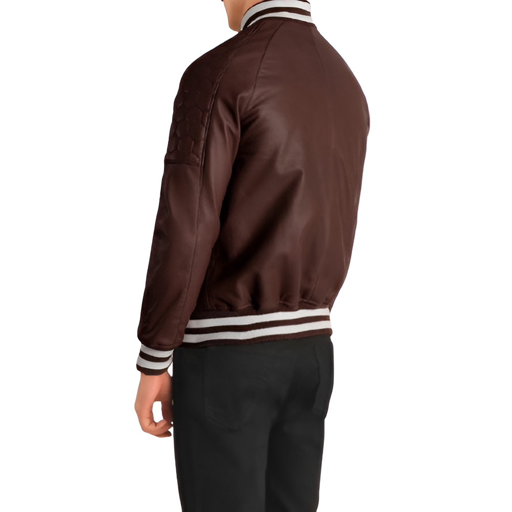 Men's Dark Brown Leather Varsity Jacket