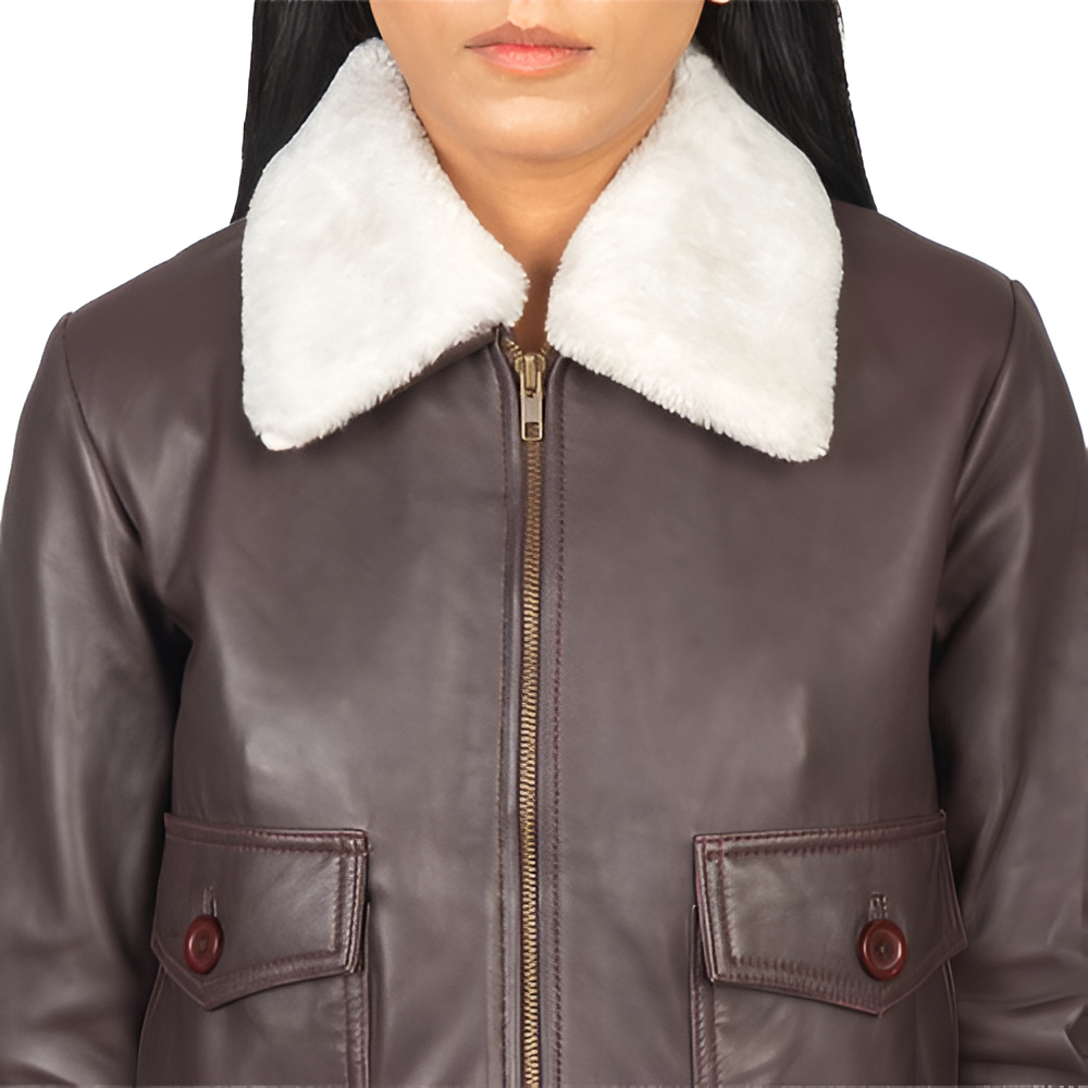 Brown Leather Aviator Jacket with Shearling Collar