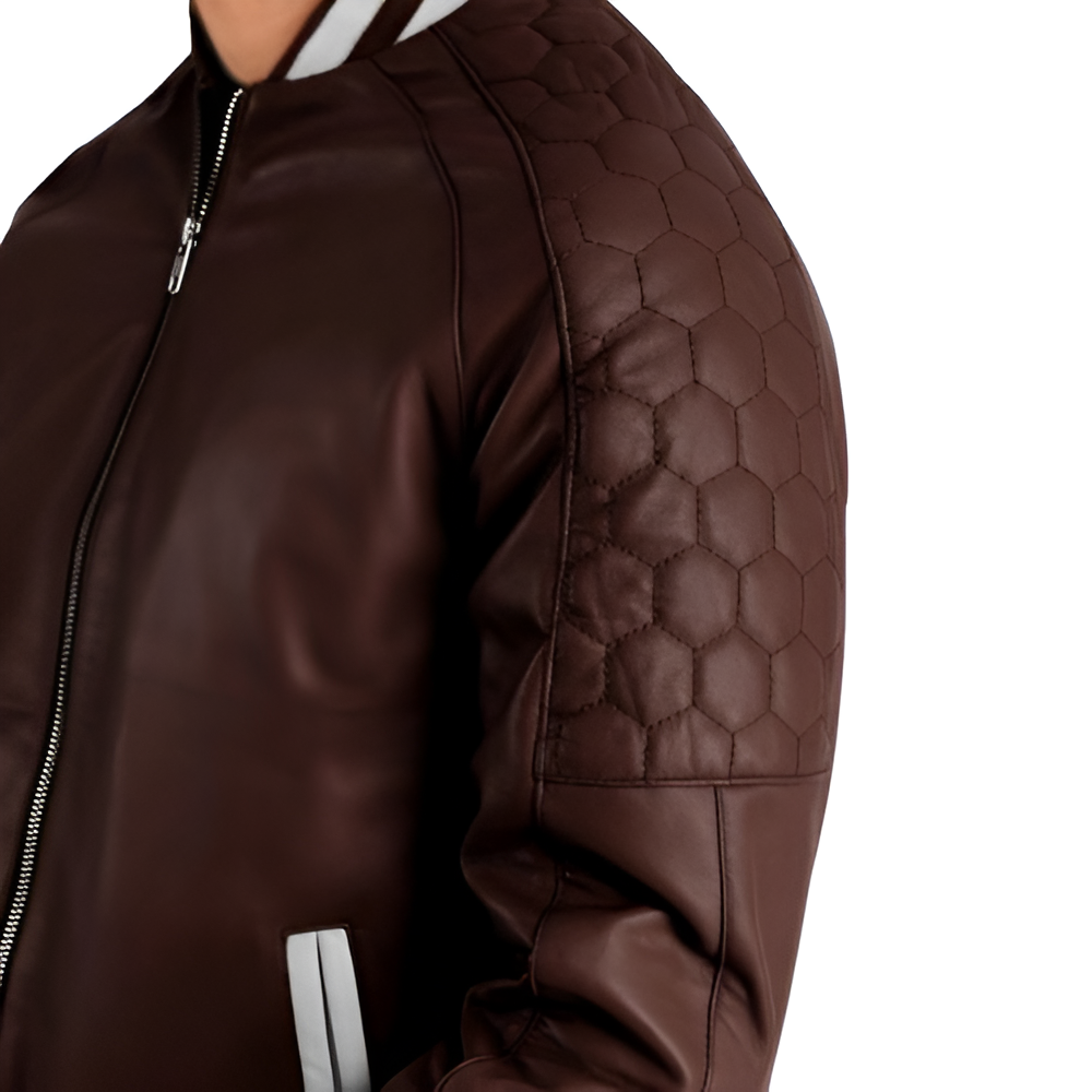 Men's Dark Brown Leather Varsity Jacket